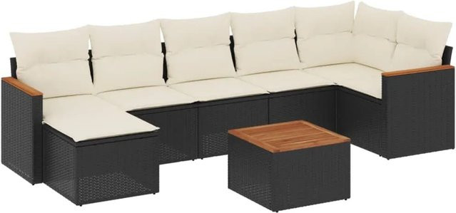 vidaXL 8-teilige Garten-Sofagarnitur in L-Form aus schwarzem PE-Rattan mit cremeweißen Kissen und pulverbeschichtetem Stahlgestell - Bild 1