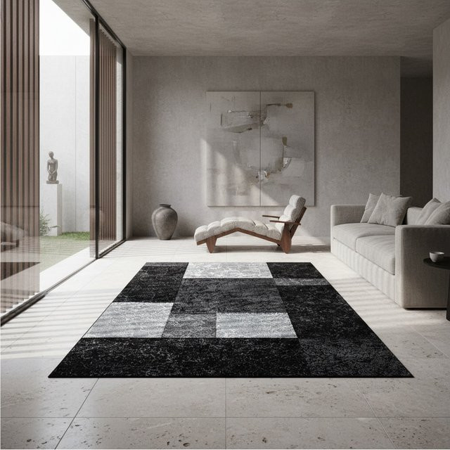 Kurzflorteppich LATEMAR von Kadima Design, kariert, Schwarz, B: 120 cm, L: 170 cm - Bild 1