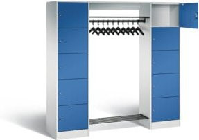 C+P Offene Garderobe Serie 8070 mit Zylinderschlössern und Garderobenstange, Front Enzianblau, Korpus Lichtgrau, H x B x T: 195 x 187 x 48 cm - Bild 1
