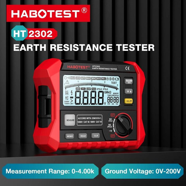 HABOTEST HT2302 Digitales Megohmmeter zur Messung von Isolationswiderstand und Erdungswiderstand mit 100 Gruppen Datenspeicherung - Bild 1