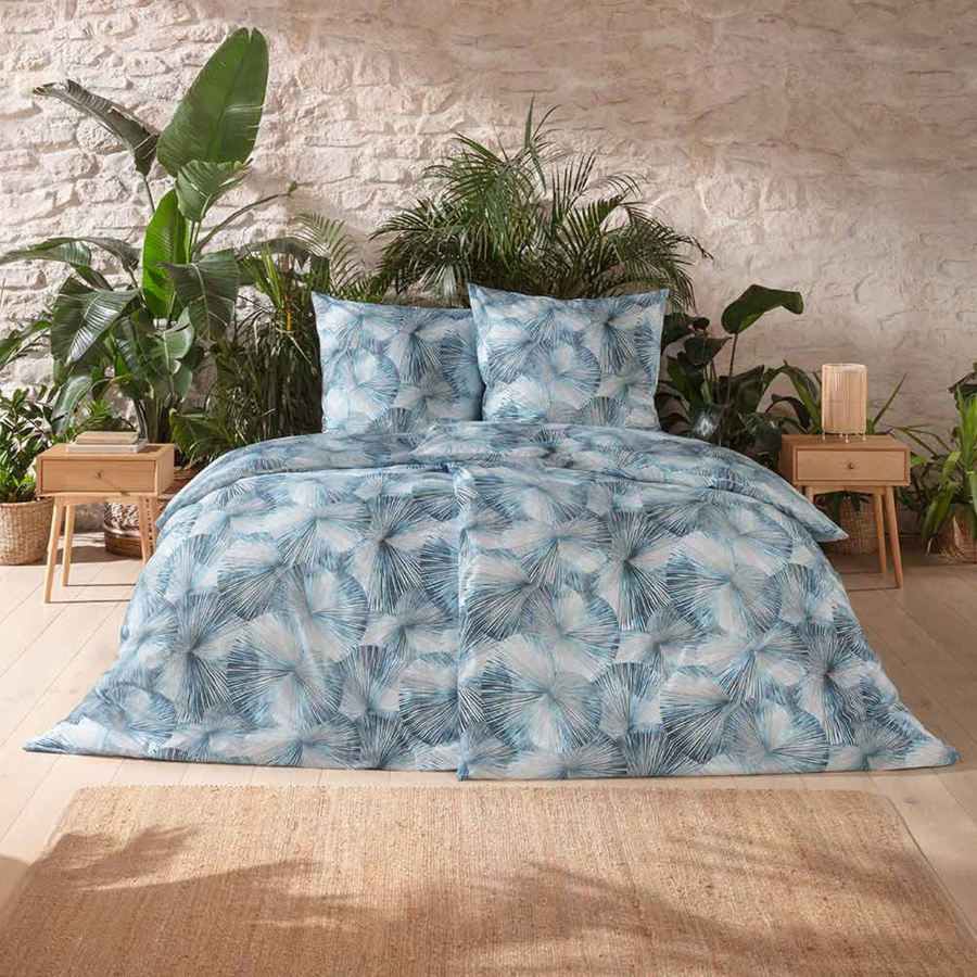 Estella Bio Mako Satin Bettwäsche Horacio Blau Kreise Retro B/H: 135 x 200 cm mit Kissenbezug 80 x 80 cm - Bild 1