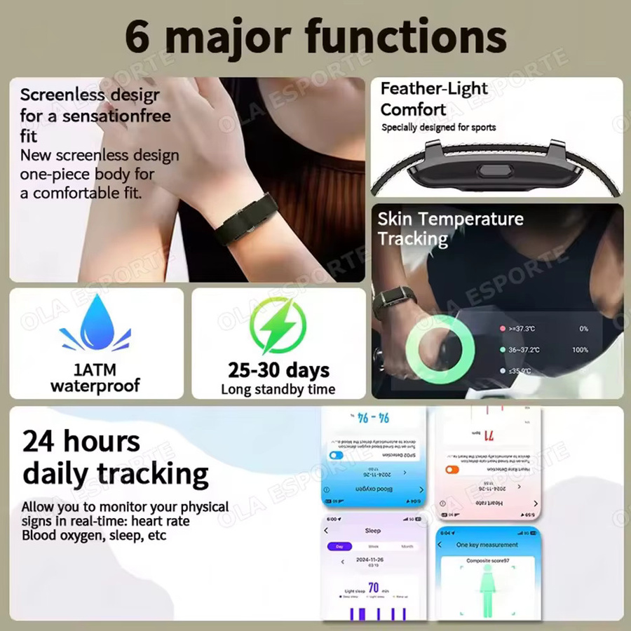 Ola Esporte Smart-Armband ohne Bildschirm, Fitness-Tracker mit Herzfrequenz-Monitor und Schrittzähler in Schwarz - Bild 2