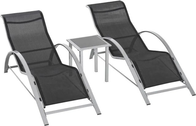 Outsunny Gartenliege-Set 3-teilig aus Metall mit Tisch und 2 Liegen in Schwarz und Silber, B/H/T: 59 x 66 x 169 cm - Bild 5