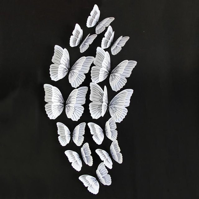 12 Stück NATAWA 3D Schmetterlings Wandaufkleber in Schwarz und Weiß zur Dekoration von Wänden und Hochzeiten - Bild 1
