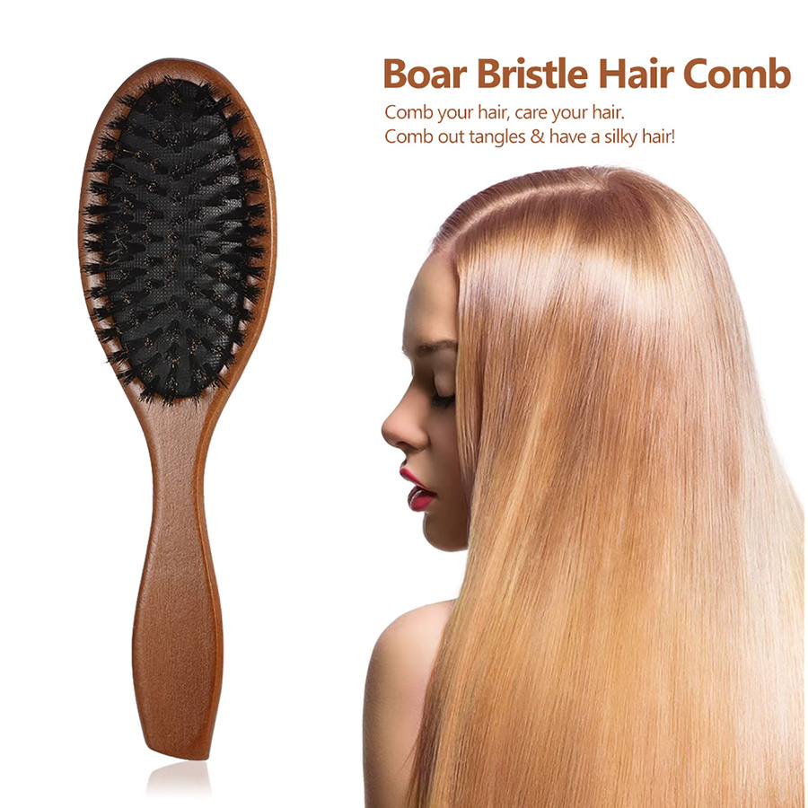 Haarbürste mit Wildschweinborsten, oval, Buche Holzgriff, Unisex - Bild 2
