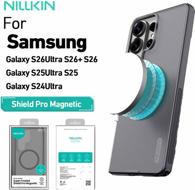 Nillkin Frosted Shield Pro Magnetische Hülle für Samsung Galaxy S26 Ultra und S26+ in Schwarz, Stoßfeste PC+TPU Handyhülle - Bild 1