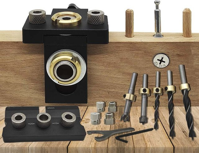 GDART Einstellbares Holz Dübel Jig Set mit 8 mm und 10 mm Bohrern in Schwarz - Bild 1