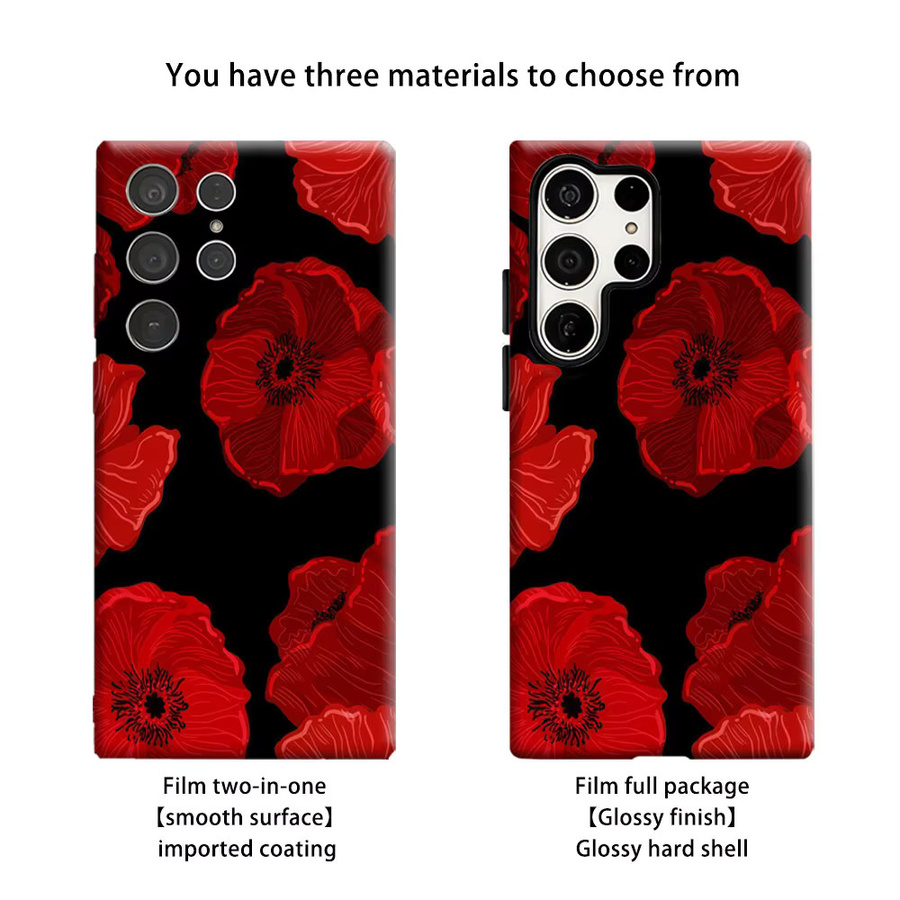Aurbe Handyhülle für Samsung Galaxy S26 S25 S24 S23 Ultra Plus mit rotem Mohnblumen-Muster in Gothic-Optik und HD-Doppelschicht-Schutz - Bild 2