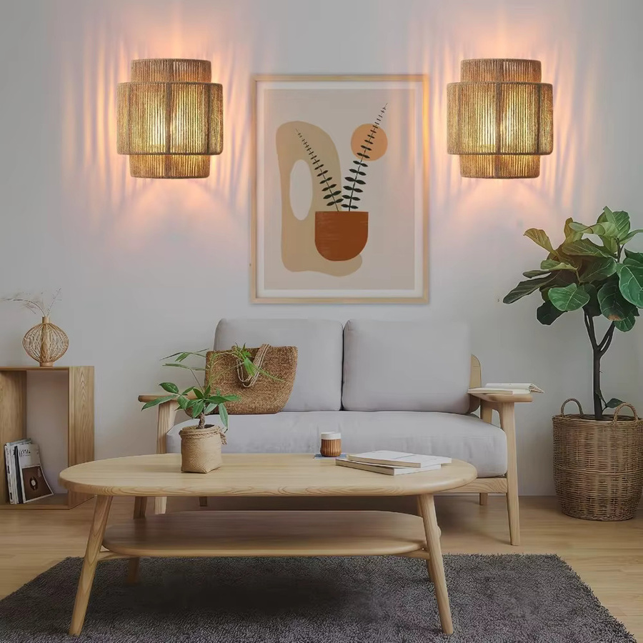 JOYINLED Boho Rattan Wandleuchte in Braun mit warmweißem Licht für Wohnzimmer, Schlafzimmer und Treppen - Bild 2