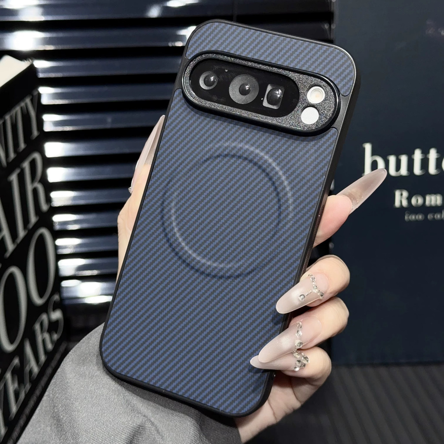 szHAIyu Magnetische Handyhülle mit Kohlefaser-Textur für Google Pixel 7 7A 8 8A 9 9A 10 Pro XL in Blau, Schlanke Schutzhülle mit rutschfestem Rand - Bild 1