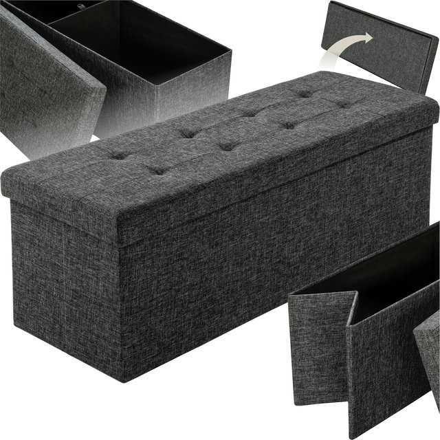 tectake Sitzhocker mit Stauraum, faltbar und gepolstert, Dunkelgrau, B/T/H: 110 x 38 x 38 cm - Bild 1