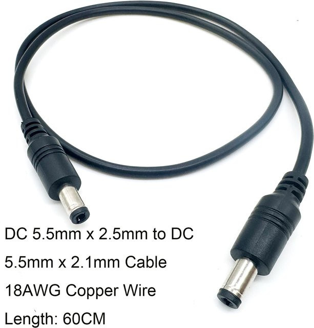 UpperFu DC-Stromkabel Schwarz mit 5,5 mm x 2,5 mm auf 2,1 mm Stecker, 18AWG Kabel für LED-Streifen und CCTV-Überwachungskameras - Bild 1