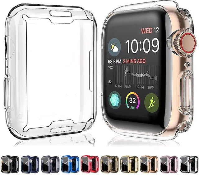 VORTNGLE Displayschutzfolie und Stoßstangenabdeckung für Apple Watch Serie 1 bis 9 sowie Ultra, Gold/Transparent - Bild 1