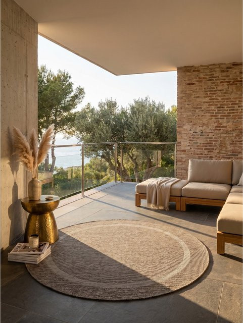Kadima Design Outdoor Teppich ALSTER rund in Braun und Beige, UV-beständig, Durchmesser: 160 cm - Bild 1