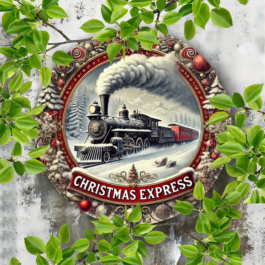 Potdemiel Christmas Express Snowy Train Wanddeko aus Metall, rundes Weihnachts-Hängeschild in Mehrfarbig, Durchmesser: 20 cm - Bild 3