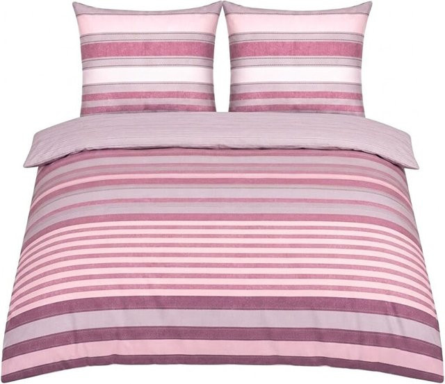 Wendebettwäsche COFI 1453 mit Streifendesign in Pink und verdecktem Reißverschluss - Bild 1