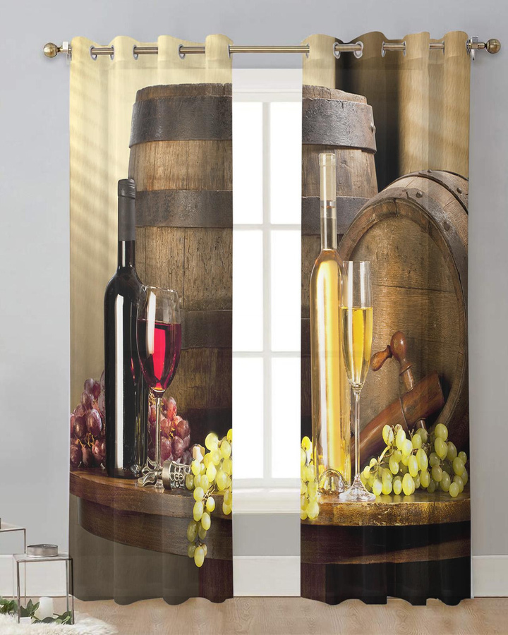 Transparente Tüll-Vorhänge mit Wein-Motiv aus Voile und Organza für Wohnzimmer und Küche, Breite: 135 cm, Höhe: 115 cm - Bild 2