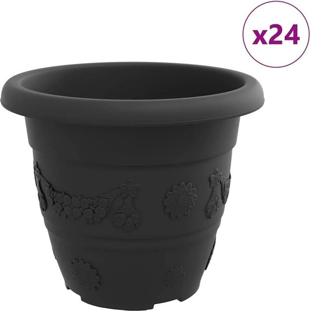 vidaXL Set aus 24 runden Blumentöpfen aus Kunststoff in Schwarz, Durchmesser: 26 cm, Höhe: 21,5 cm - Bild 1