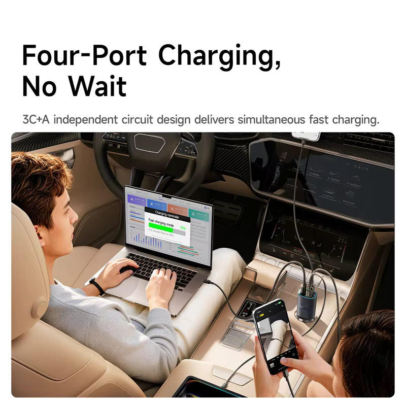 Baseus 160W Magnetisches Auto-Ladegerät mit 4 USB-C Anschlüssen in Schwarz - Bild 5
