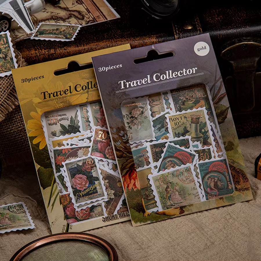 6style Reise-Philatelisten-Stempel Set, 30 Stück dekorative Goldaufkleber für Scrapbook, Tagebuch und Schreibwaren-Alben - Bild 2