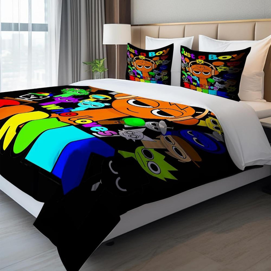 Sprunki Kinder Einzelbettwäsche-Set mit 2 Kissenbezügen in Multicolor, 3D-Druck, B/H: 135 x 200 cm - Bild 4
