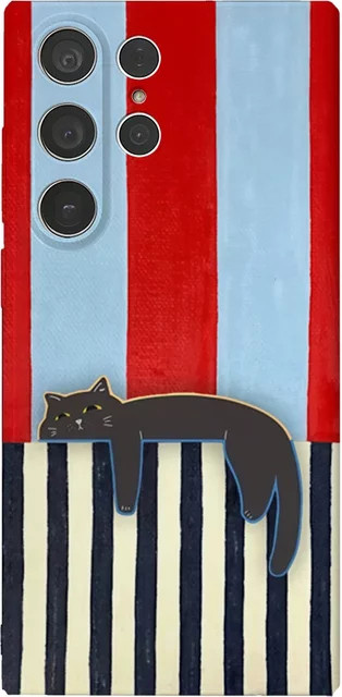 Black Cat Between The Stripes Handyhülle für Samsung Galaxy S25 S24 S23 Ultra Plus A35 A55 in Multicolour Glossy HD Hard Cover - Bild 1