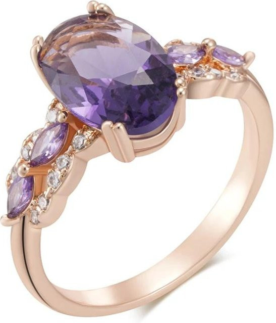 July Dream Ring, Messing, Gold, lila Zirkonia, Damen, Vintage - Bild 1