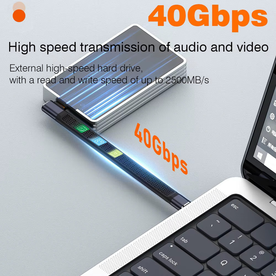 UGOURD USB4 Winkel-Kurzkabel Thunderbolt4 Typ-C Kabel 40Gbps PD240W Schwarz Länge: 13,5 cm - Bild 5