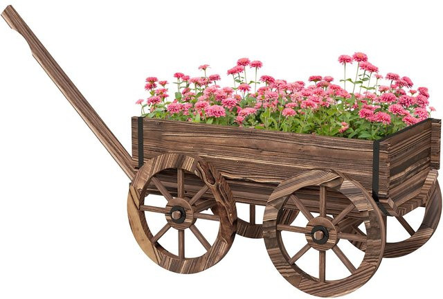 Outsunny Blumenkasten im rustikalen Holzwagen-Design aus Tannenholz, Schwarz/Braun, B/T/H: 54 x 41 x 41 cm - Bild 1