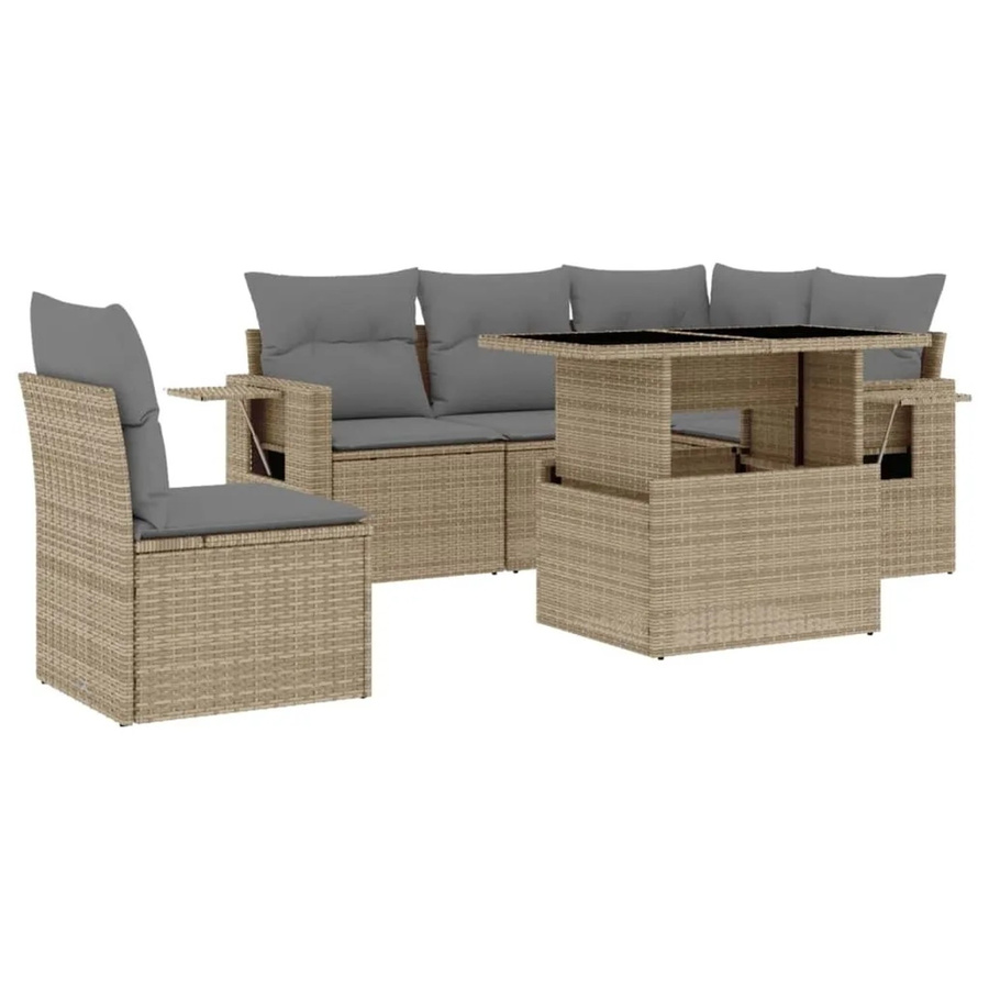 vidaXL 6-tlg Garten-Sofagarnitur in L-Form aus Polyrattan mit Kissen in Beige - Bild 2