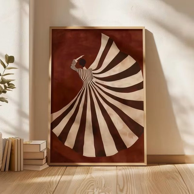 HQYSZZ Retro-Poster mit abstrakter Frau in Rot, Leinwandgemälde mit grafischem Motiv und gestreiftem Kleid zur Wanddekoration - Bild 1