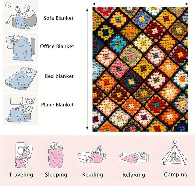 JMG Household Supplies Flanell Druckdecke im Vintage Floral Patchwork Design, Bunte Ganzjahresdecke für Sofa und Bett, B/B: 70 x 100 cm - Bild 1