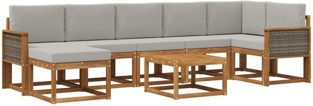 vidaXL Outdoor-Sofagarnitur aus Akazienholz und Polyester in L-Form, 8-teiliges Set, Grau und Natur - Bild 1