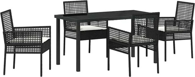 vidaXL 5-teiliges Garten Esszimmer Set aus Poly Rattan und Stahl in Schwarz mit Kissen - Bild 1