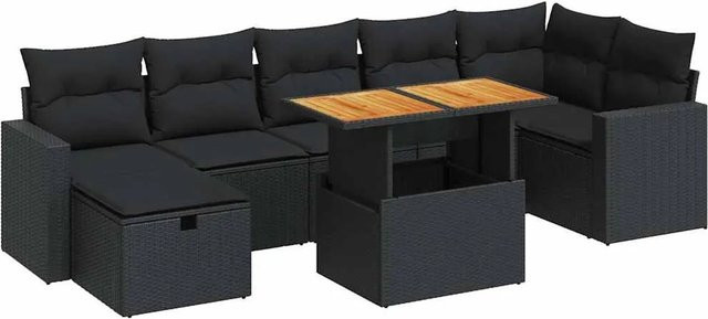 vidaXL 5-teilige Garten-Sofagarnitur in L-Form aus Poly-Rattan und Akazie mit Kissen in Schwarz - Bild 1