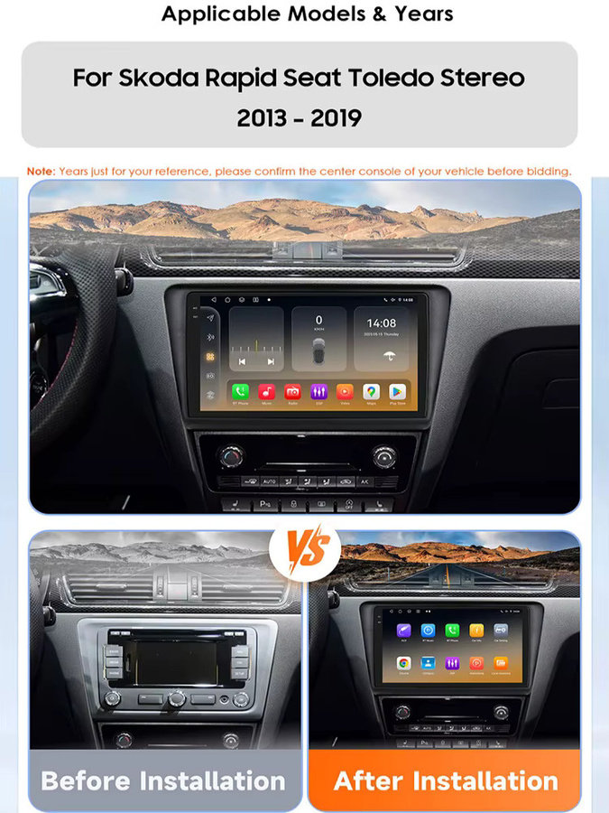 Hizpo Auto Radio Stereo mit 8 Kernen, 8 GB RAM und 128 GB Speicher für Skoda Rapid und Seat Toledo 2013-2019, QLED Display, AI Sprachsteuerung, 4G und WIFI, Schwarz - Bild 5