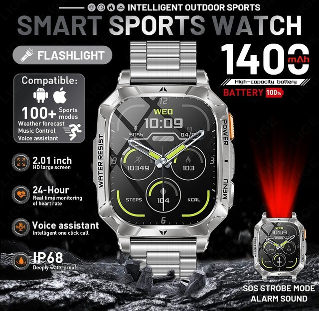 LIGE Smartwatch, Edelstahl, Silber, Herren - Bild 1