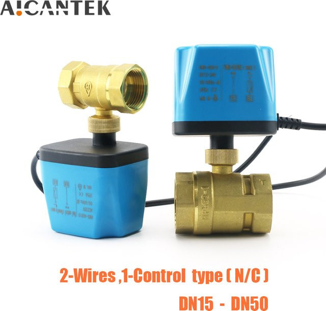 AICANTEK Motorisierter Kugelhahn aus Messing als elektrisches Wasserventil DN15, Normalerweise geschlossen - Bild 1