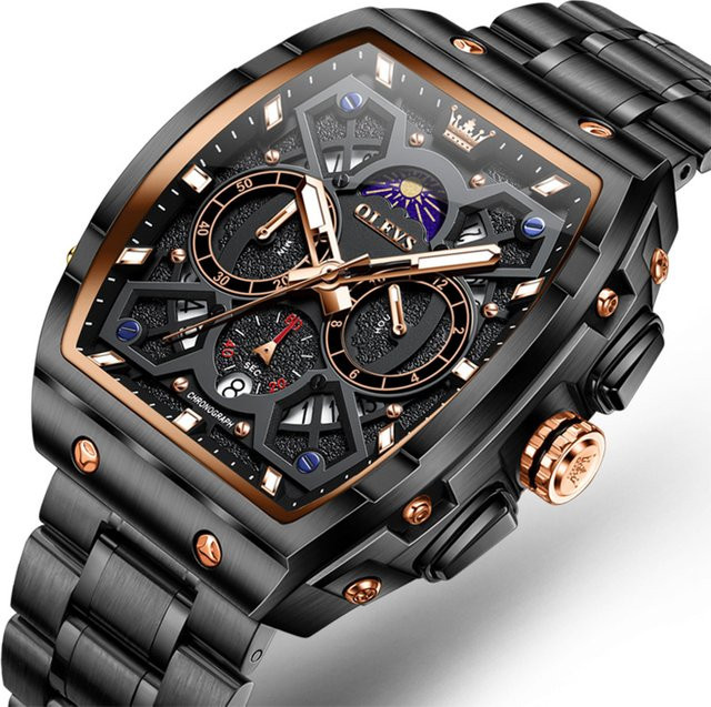 OLEVS Armbanduhr Edelstahl, Quarz, Schwarz, Herren - Bild 1
