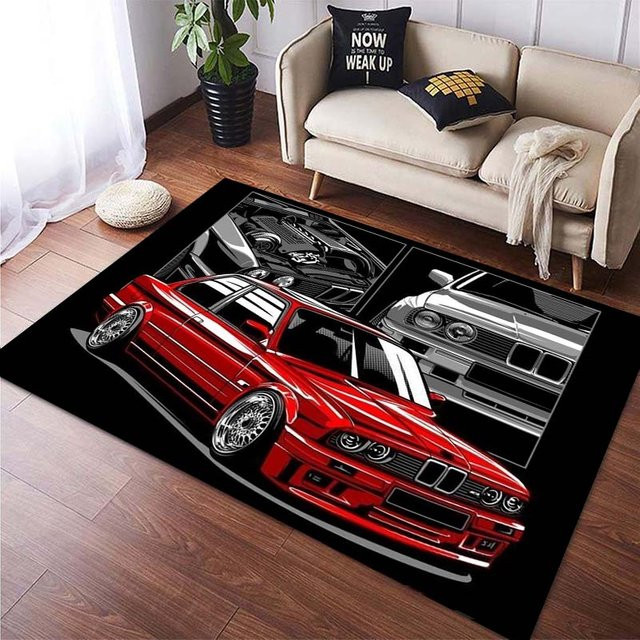 UQIDEHOME Kunstteppich mit klassischem Rennwagenmuster, rutschfest, Polyester, Mehrfarbig, Breite: 80 cm, Länge: 160 cm - Bild 1