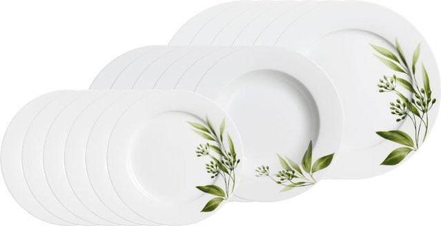 Ritzenhoff & Breker Teller-Set Evora aus Porzellan mit floralem Design in Green und White, 18er Set - Bild 1