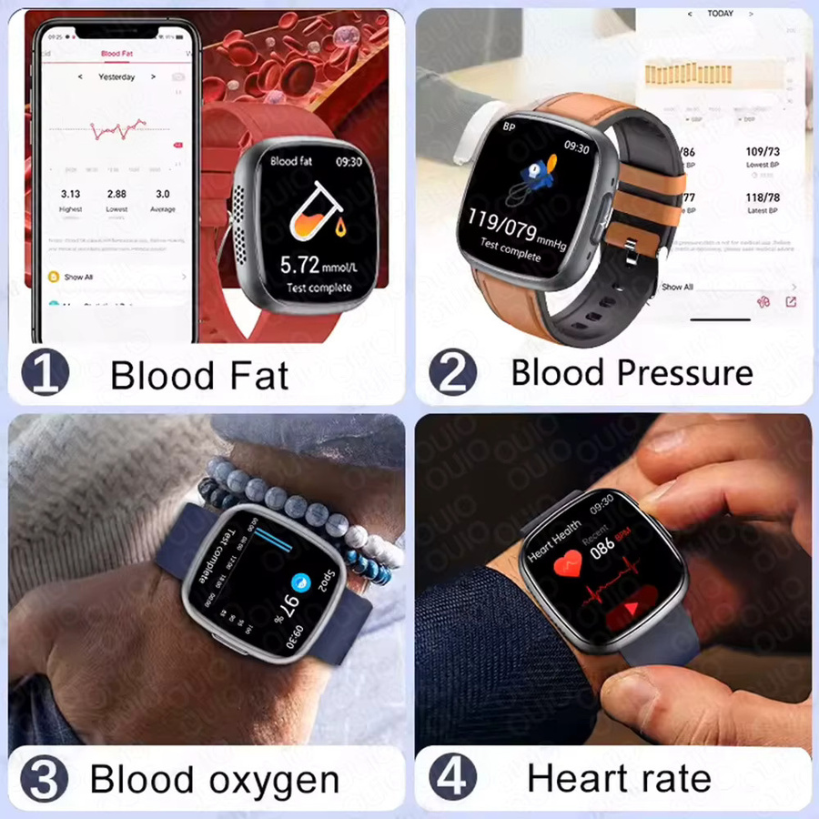 OUIO NFC Gesundheitsmonitor Smartwatch in Schwarz mit EKG, PPG, Blutsauerstoff-, Blutdruck- und Harnsäure-Messung sowie Körperanalyse für Damen und Herren - Bild 4