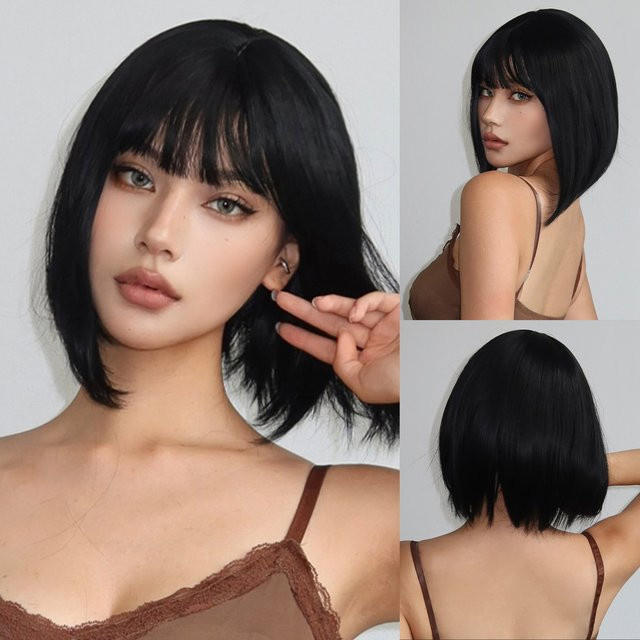 EASIHAIR Bob-Perücke für Damen, schwarzbraun, synthetisch, mit Pony - Bild 1