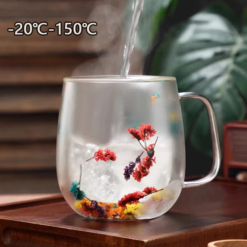 YWDL Doppelwandige Glastasse mit Griff, transparent, floral, 180 ml - Bild 3