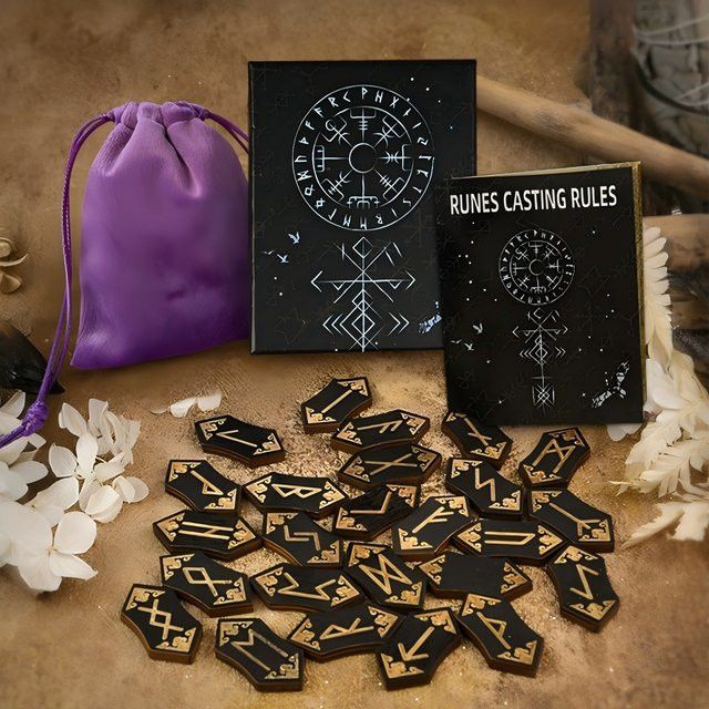Vikings Jewelry Runen-Set aus Holz mit Aufbewahrungstasche und Guide Buch für Meditation und Wahrsagerei in Multicolor - Bild 1