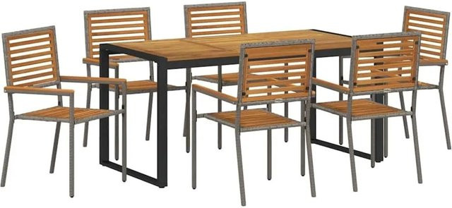 vidaXL Garten Essgruppe 7-teilig aus Poly-Rattan und Akazienholz in Grau und Braun - Bild 1