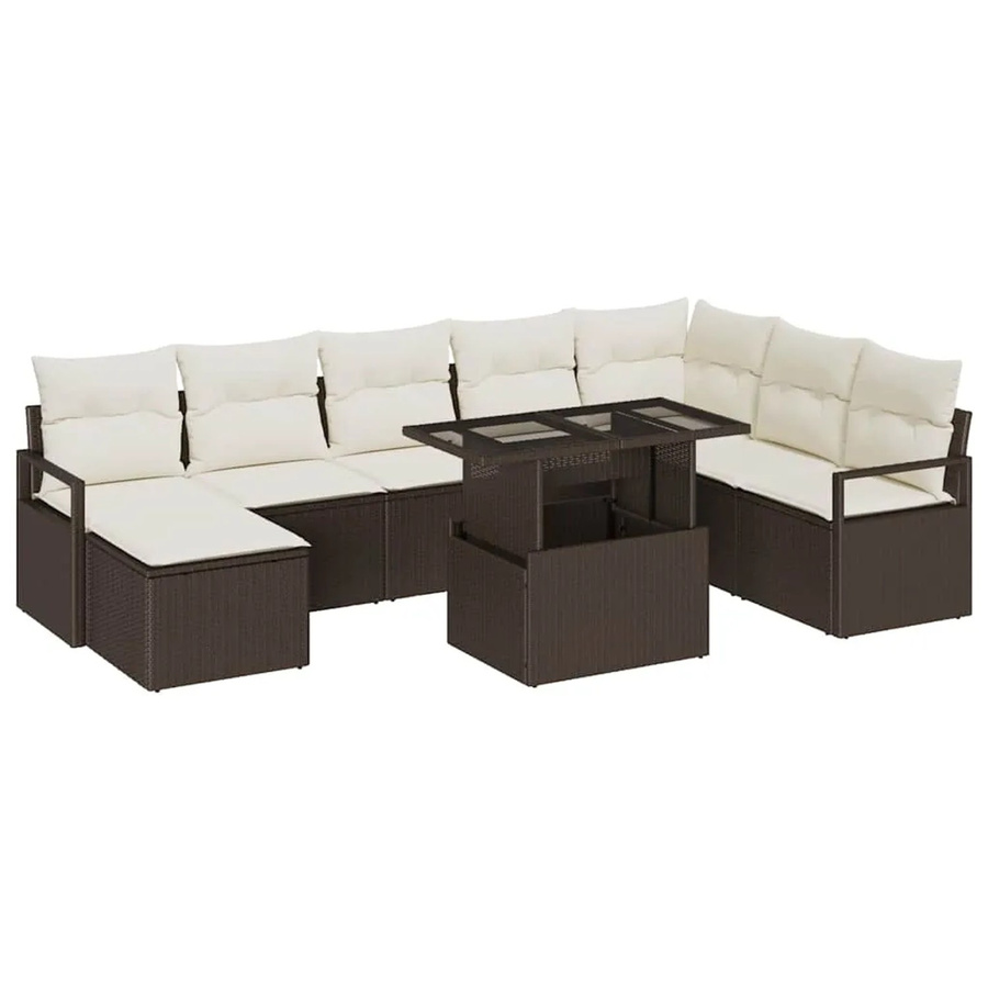 vidaXL 9-tlg. Garten-Sofa-Set aus Poly-Rattan in Braun mit integriertem Stauraum und Polstern - Bild 2