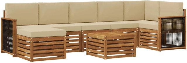 vidaXL Outdoor-Sofagarnitur aus massivem Akazienholz mit 7 Kissen in Natur-Beige - Bild 1