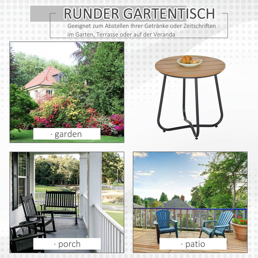 Outsunny Gartentisch rund aus Stahl und Kunststoff in Braun, B/T/H: 49 x 49 x 48 cm - Bild 3