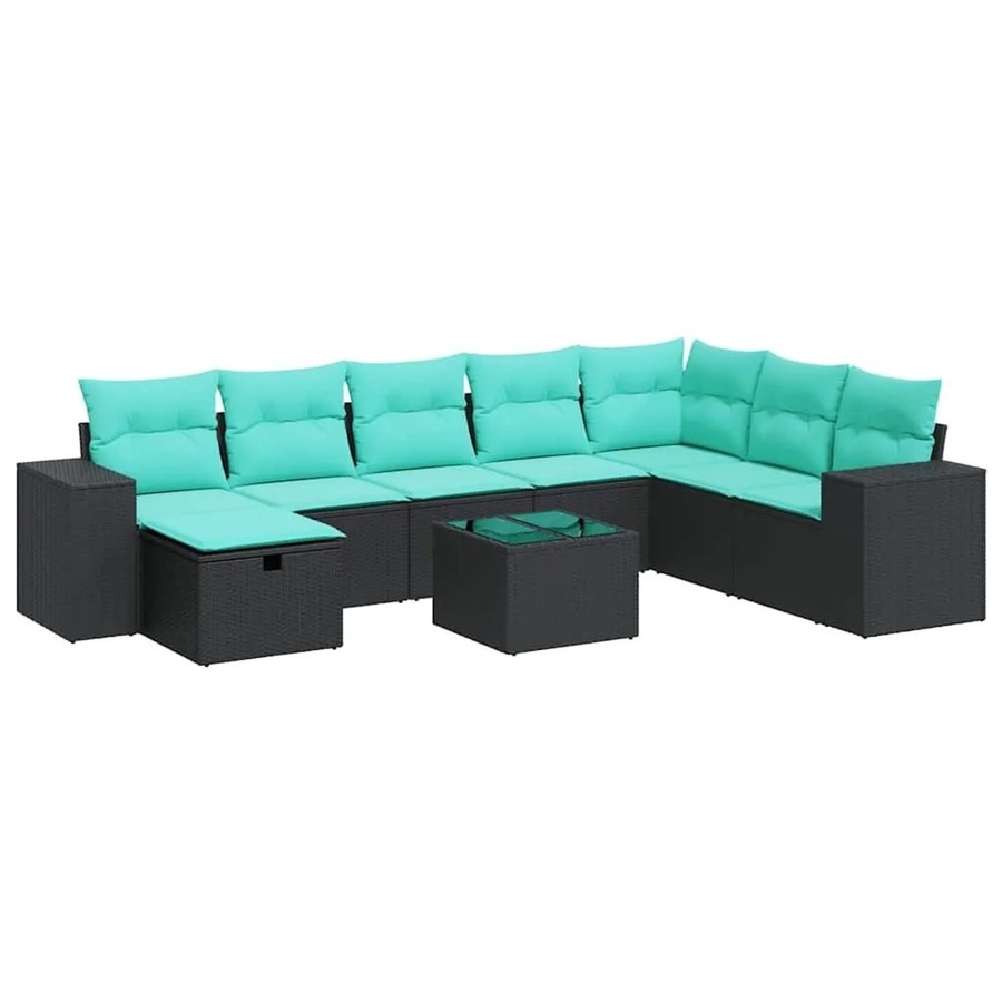 vidaXL 9-teilige Garten-Sofagarnitur aus Poly-Rattan mit Kissen in Schwarz - Bild 2